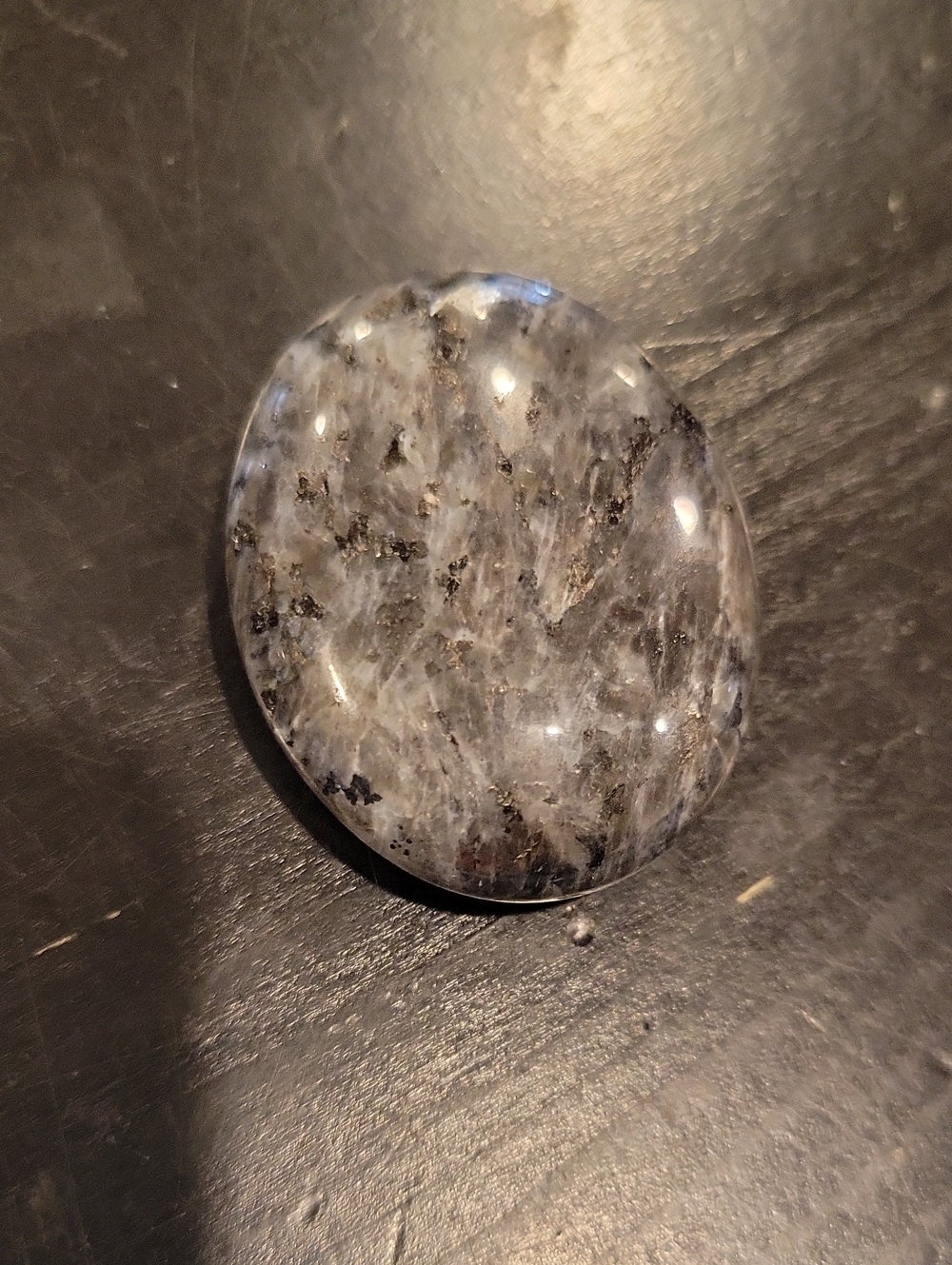Polished Palm Stone Larvikite Crystal